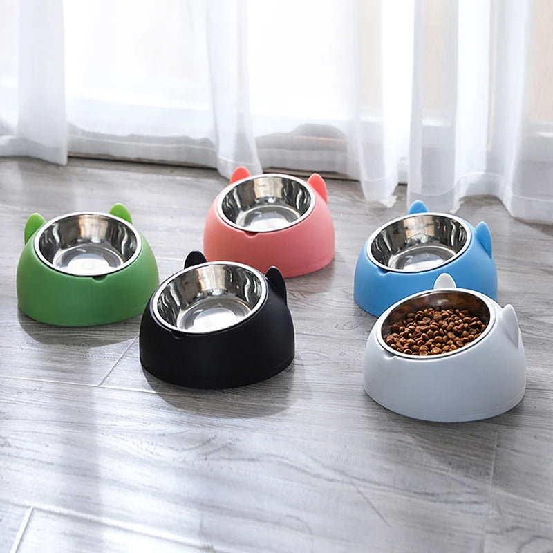 Cat Dog Bowl 15 Degrees Raised Stainless Steel Non Slip Puppy Base