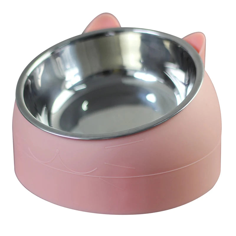 Cat Dog Bowl 15 Degrees Raised Stainless Steel Non Slip Puppy Base